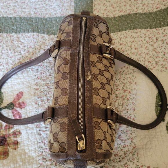 Gucci Abbey Boston Bag- Beige/Brown Canvas- Monogrammed Canvas-Medium Size - Picture 3 of 7